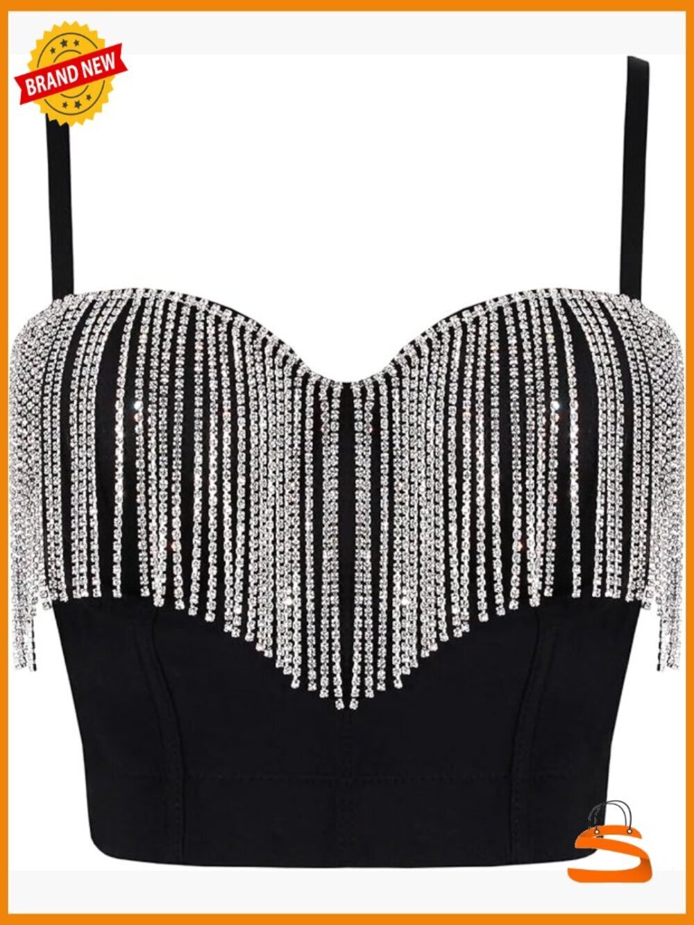 Sequin Rhinestone Tassel Crop Top Bustier Corset Bra Sleeveless Bodycon